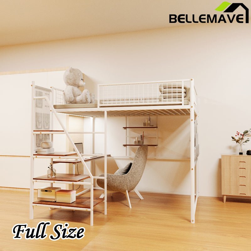 Bellemave® Metal Loft Bed with Built - In Charging Station and LED Lighting - Bellemave