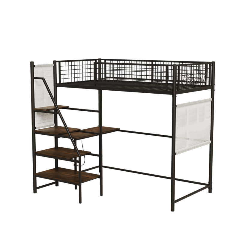 Bellemave® Metal Loft Bed with Built - In Charging Station and LED Lighting - Bellemave