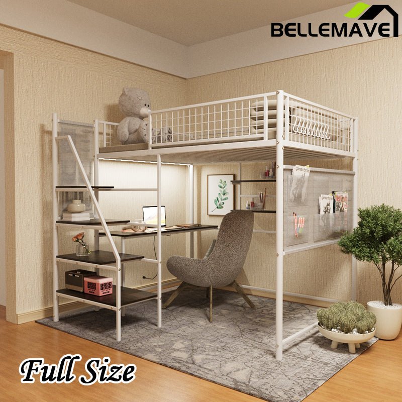 Bellemave® Metal Loft Bed with Built - In Charging Station and LED Lighting - Bellemave