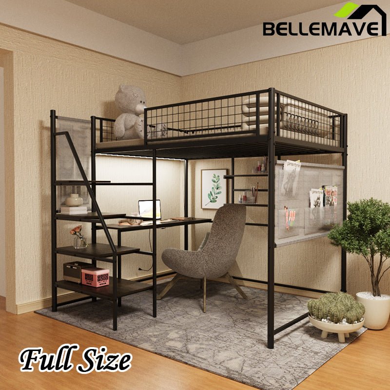 Bellemave® Metal Loft Bed with Built - In Charging Station and LED Lighting - Bellemave