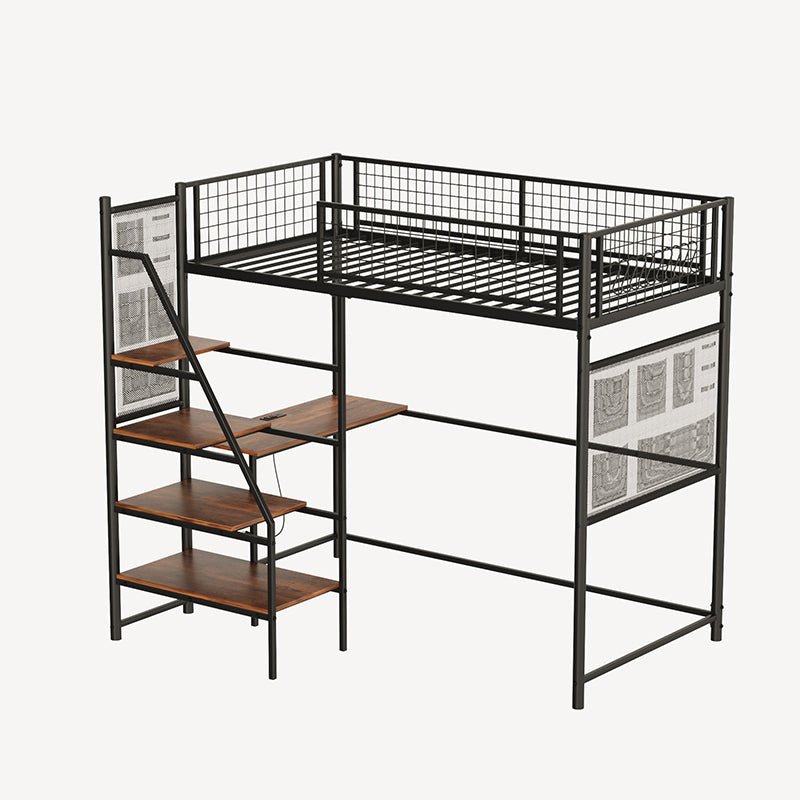 Bellemave® Metal Loft Bed with Built - In Charging Station and LED Lighting - Bellemave