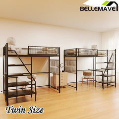 Bellemave® Metal Loft Bed with Built - In Charging Station and LED Lighting - Bellemave
