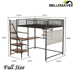 Bellemave® Metal Loft Bed with Built - In Charging Station and LED Lighting - Bellemave