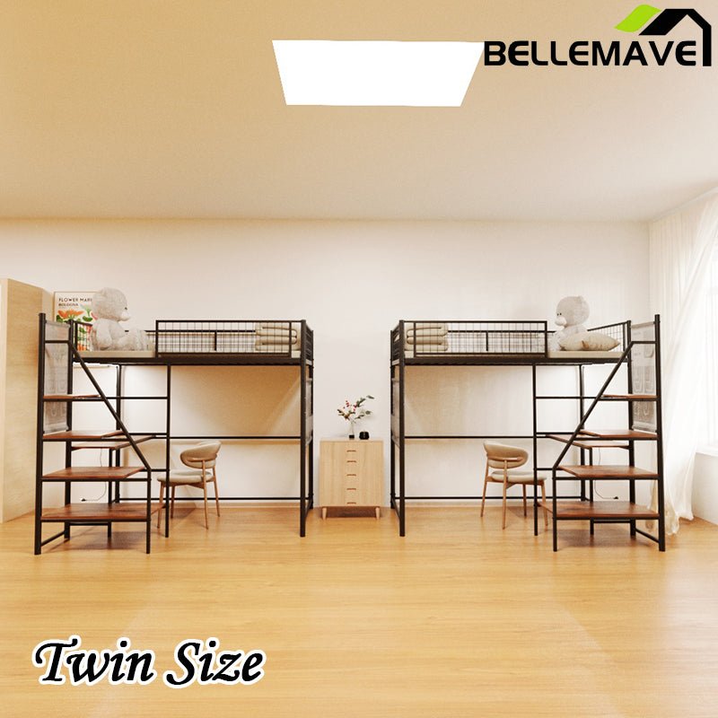Bellemave® Metal Loft Bed with Built - In Charging Station and LED Lighting - Bellemave