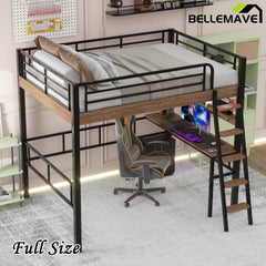 Bellemave® Metal Loft Bed with Built - in Desk, Storage Shelf and Ladder - Bellemave