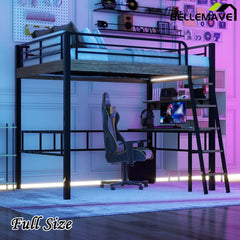 Bellemave® Metal Loft Bed with Built - in Desk, Storage Shelf and Ladder - Bellemave