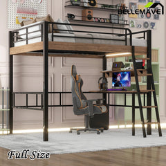 Bellemave® Metal Loft Bed with Built - in Desk, Storage Shelf and Ladder - Bellemave