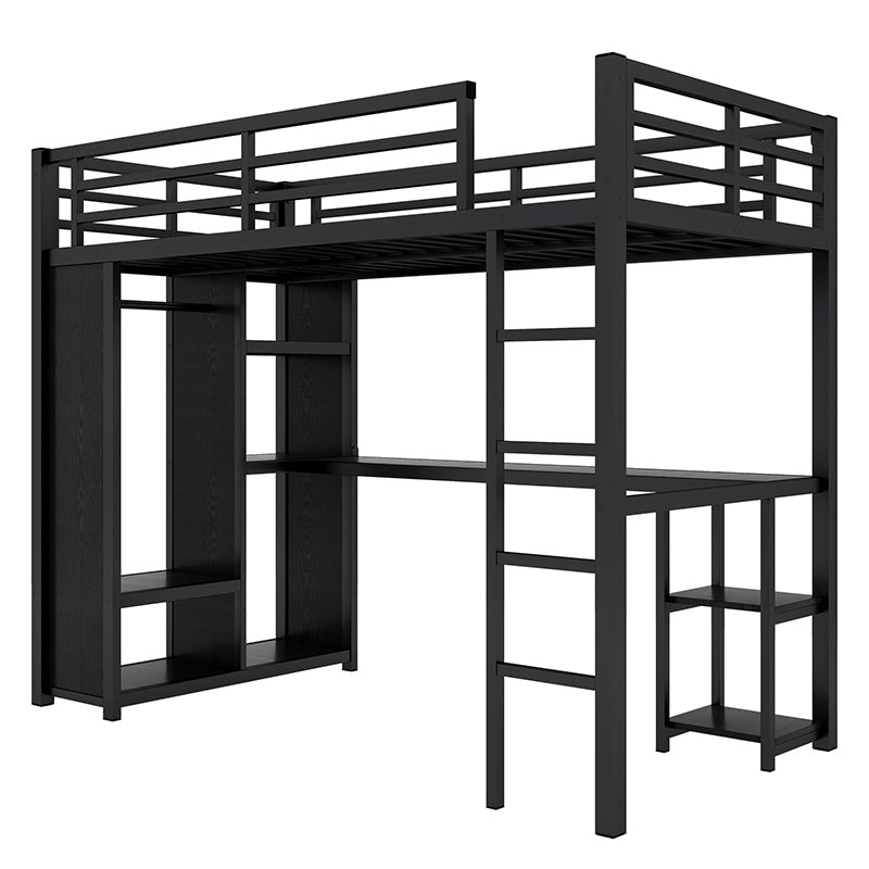Bellemave® Metal Loft Bed with Built - in Wardrobe, Desk and Storage Shelves - Bellemave