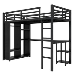 Bellemave® Metal Loft Bed with Built - in Wardrobe, Desk and Storage Shelves - Bellemave