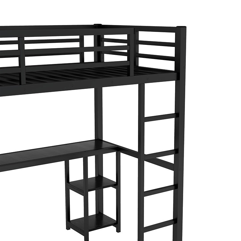 Bellemave® Metal Loft Bed with Built - in Wardrobe, Desk and Storage Shelves - Bellemave