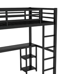 Bellemave® Metal Loft Bed with Built - in Wardrobe, Desk and Storage Shelves - Bellemave
