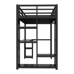 Bellemave® Metal Loft Bed with Built - in Wardrobe, Desk and Storage Shelves - Bellemave