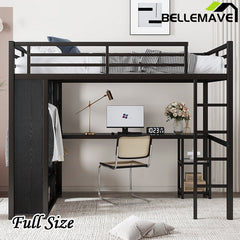 Bellemave® Metal Loft Bed with Built - in Wardrobe, Desk and Storage Shelves - Bellemave