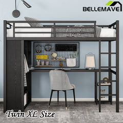 Bellemave® Metal Loft Bed with Built - in Wardrobe, Desk and Storage Shelves - Bellemave
