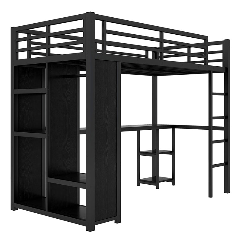 Bellemave® Metal Loft Bed with Built - in Wardrobe, Desk and Storage Shelves - Bellemave