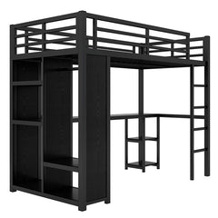 Bellemave® Metal Loft Bed with Built - in Wardrobe, Desk and Storage Shelves - Bellemave