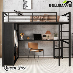 Bellemave® Metal Loft Bed with Built - in Wardrobe, Desk and Storage Shelves - Bellemave