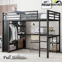 Bellemave® Metal Loft Bed with Built - in Wardrobe, Desk and Storage Shelves - Bellemave