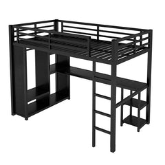 Bellemave® Metal Loft Bed with Built - in Wardrobe, Desk and Storage Shelves - Bellemave