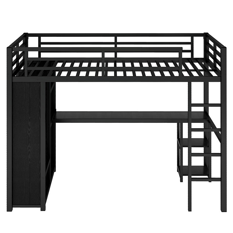 Bellemave® Metal Loft Bed with Built - in Wardrobe, Desk and Storage Shelves - Bellemave