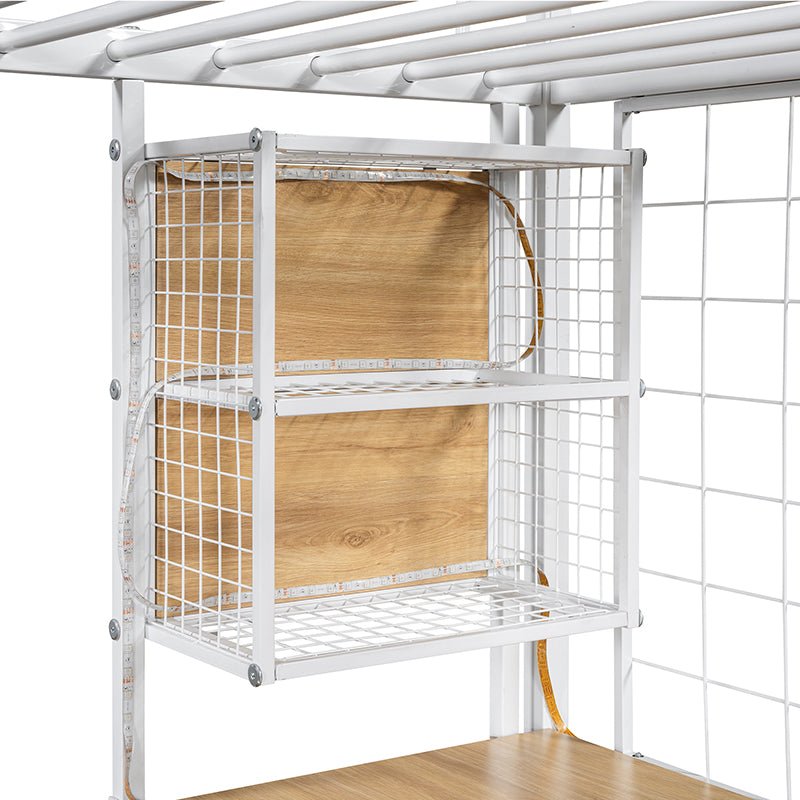 Bellemave® Metal Loft Bed with Built - in Work Station, Wardrobe, Storage Staircase and LED - Bellemave