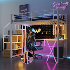Bellemave® Metal Loft Bed with Built - in Work Station, Wardrobe, Storage Staircase and LED - Bellemave