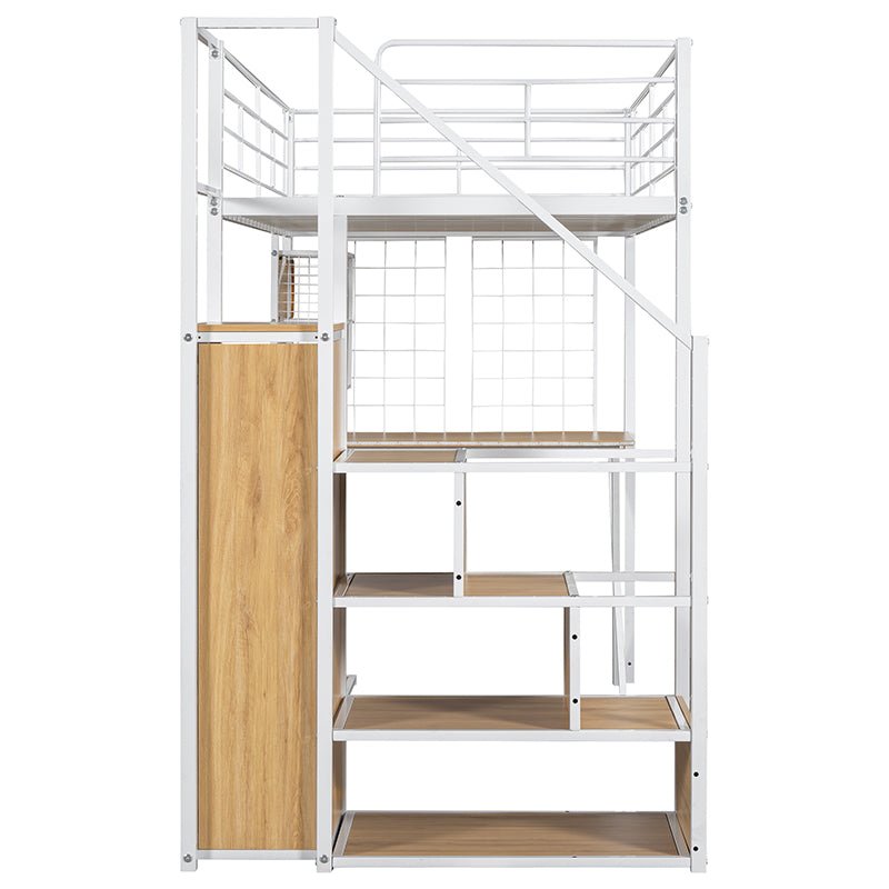 Bellemave® Metal Loft Bed with Built - in Work Station, Wardrobe, Storage Staircase and LED - Bellemave