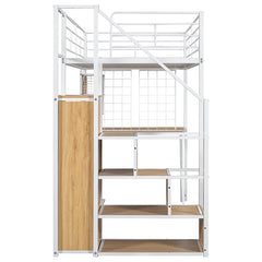 Bellemave® Metal Loft Bed with Built - in Work Station, Wardrobe, Storage Staircase and LED - Bellemave