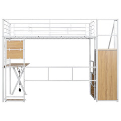 Bellemave® Metal Loft Bed with Built - in Work Station, Wardrobe, Storage Staircase and LED - Bellemave