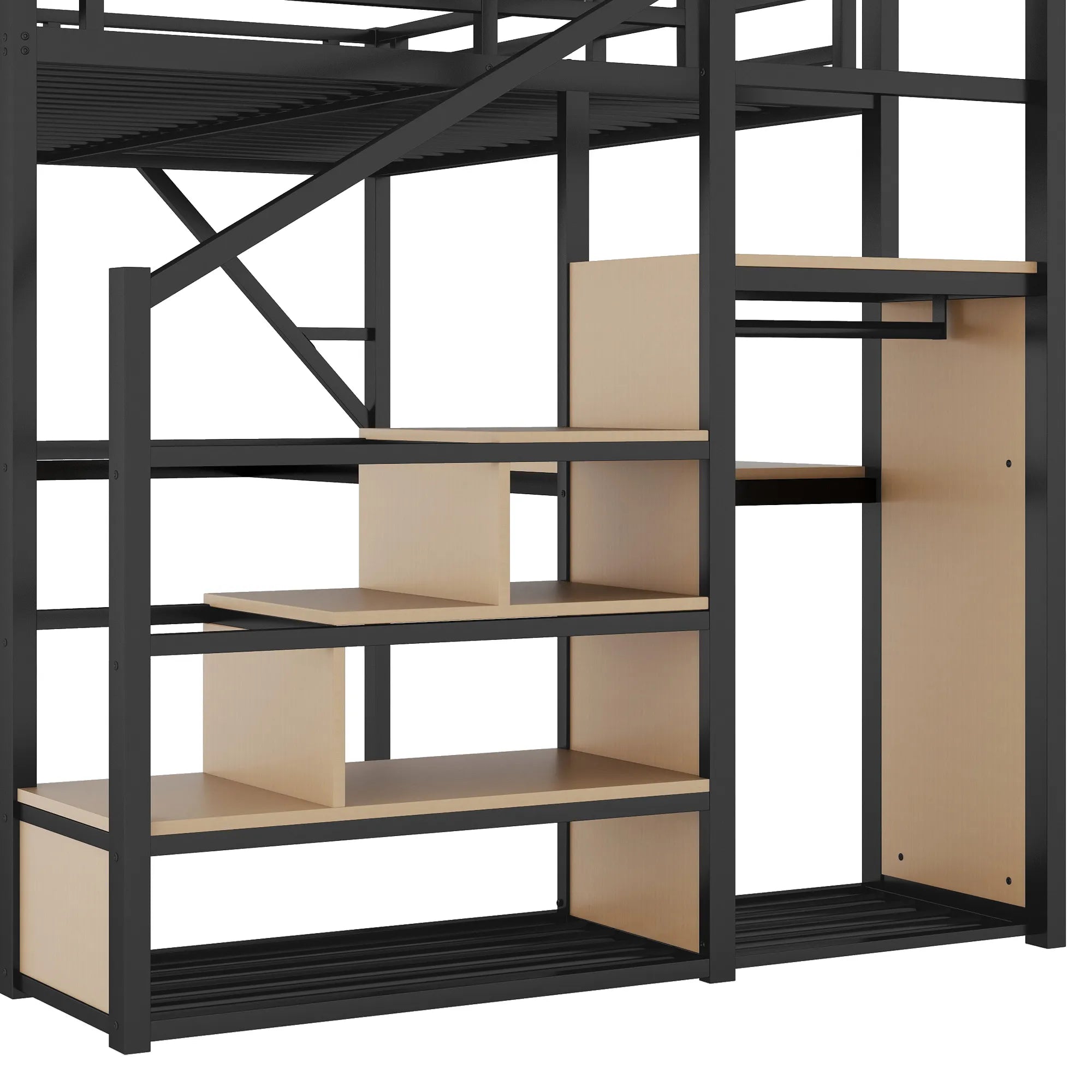 Bellemave® Metal Loft Bed with Desk and Charging Station, Stairs and Light - Bellemave