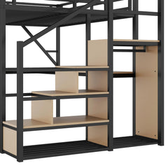 Bellemave® Metal Loft Bed with Desk and Charging Station, Stairs and Light - Bellemave