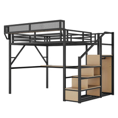 Bellemave® Metal Loft Bed with Desk and Charging Station, Stairs and Light - Bellemave