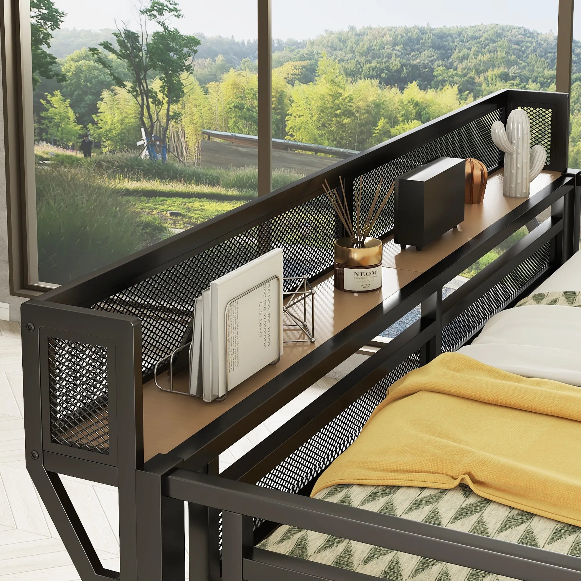 Bellemave® Metal Loft Bed with Desk and Charging Station, Stairs and Light - Bellemave