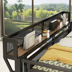 Bellemave® Metal Loft Bed with Desk and Charging Station, Stairs and Light - Bellemave