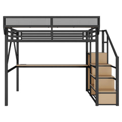 Bellemave® Metal Loft Bed with Desk and Charging Station, Stairs and Light - Bellemave
