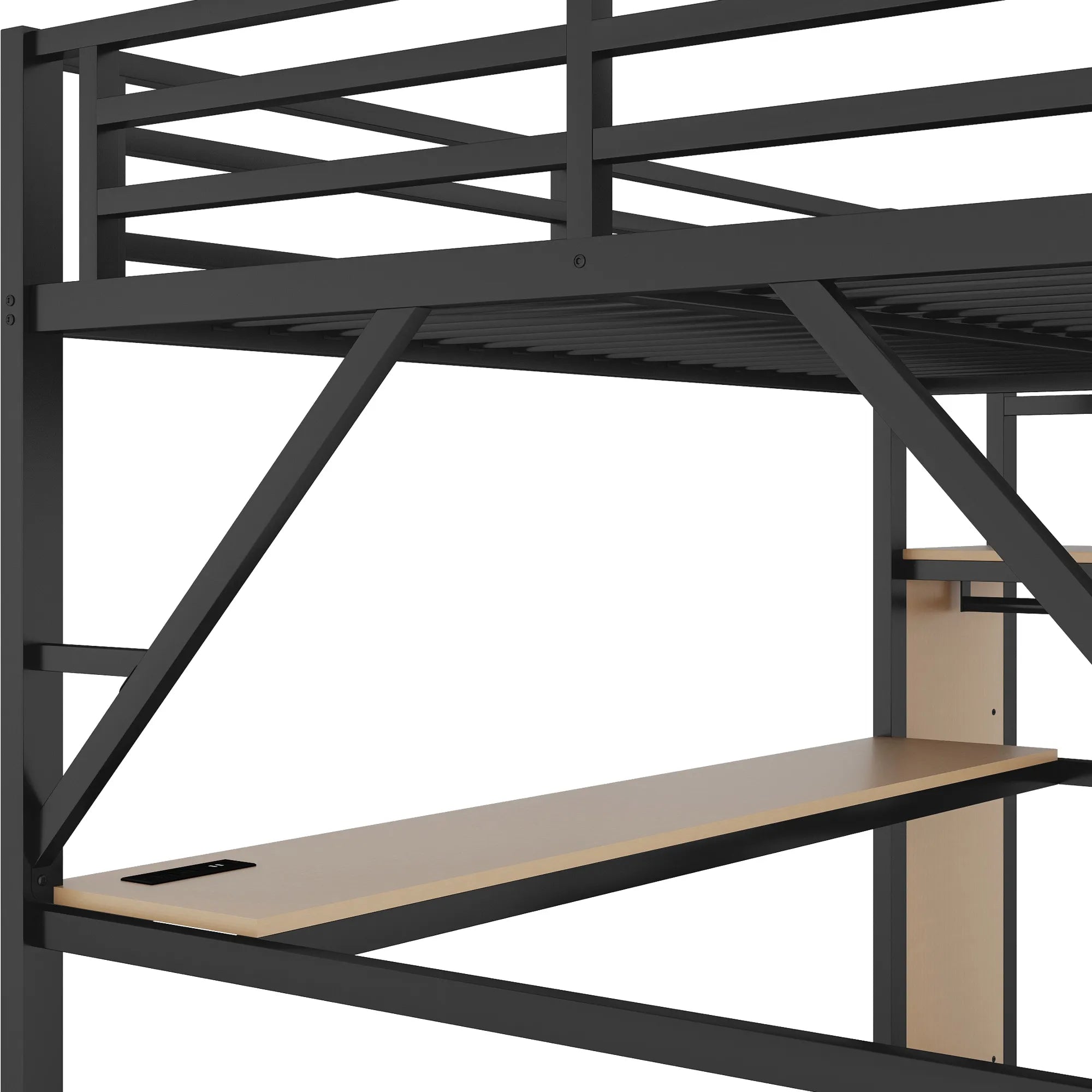 Bellemave® Metal Loft Bed with Desk and Charging Station, Stairs and Light - Bellemave