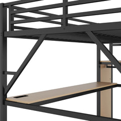 Bellemave® Metal Loft Bed with Desk and Charging Station, Stairs and Light - Bellemave