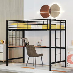 Bellemave® Metal Loft Bed with Desk and Metal Grid - Bellemave