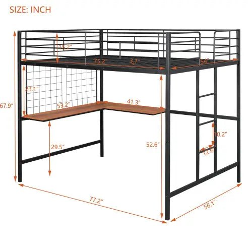Bellemave® Metal Loft Bed with Desk and Metal Grid - Bellemave