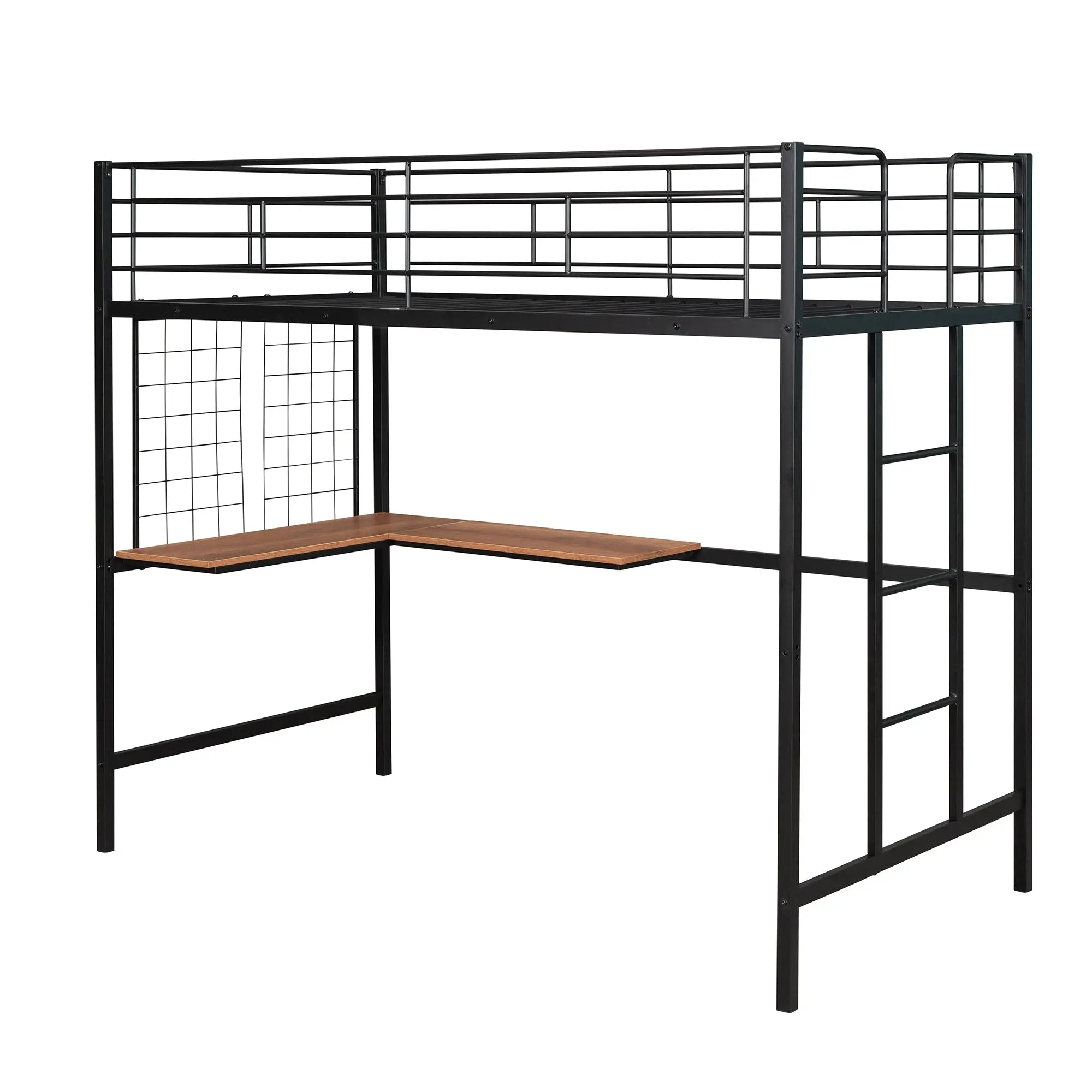 Bellemave® Metal Loft Bed with Desk and Metal Grid - Bellemave