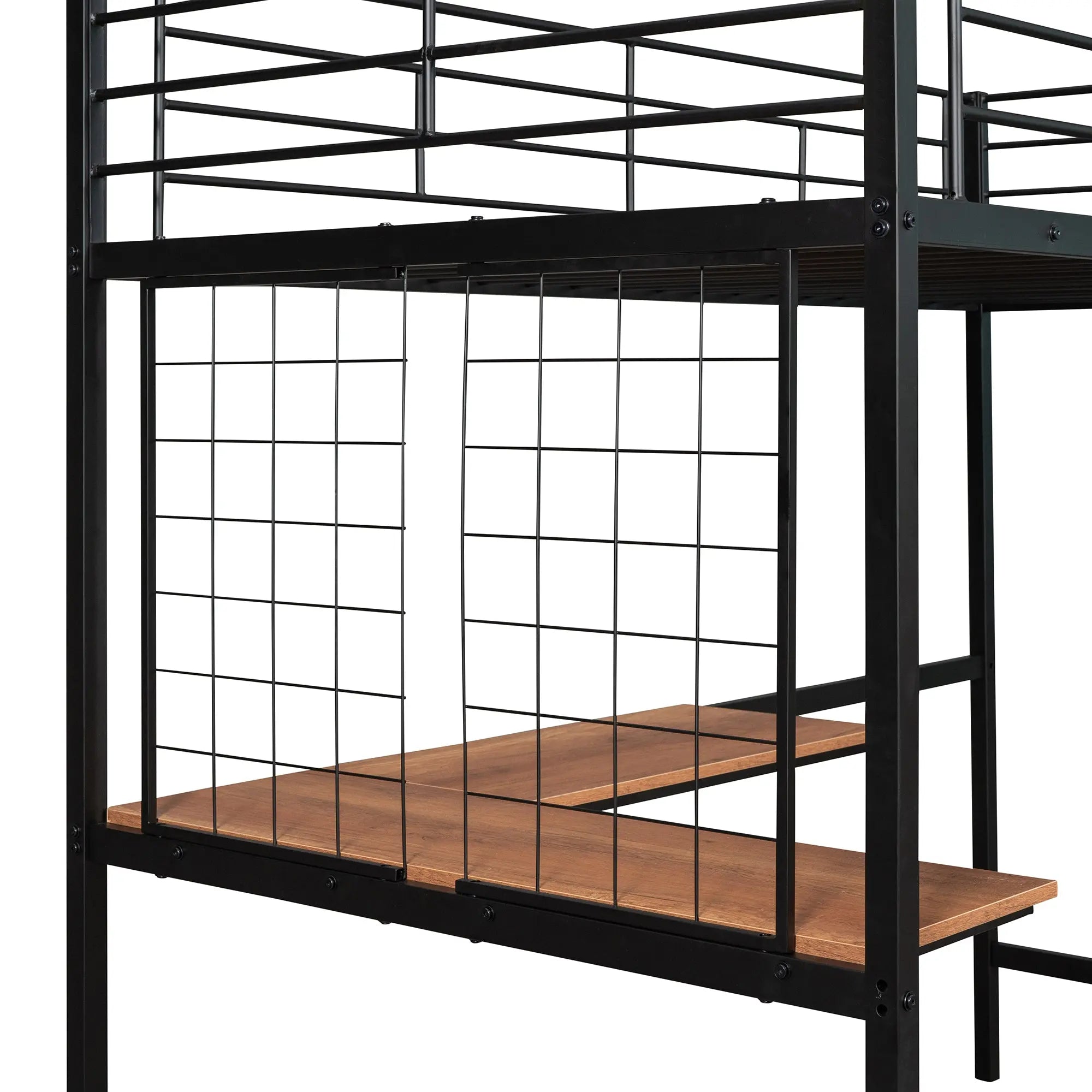 Bellemave® Metal Loft Bed with Desk and Metal Grid - Bellemave
