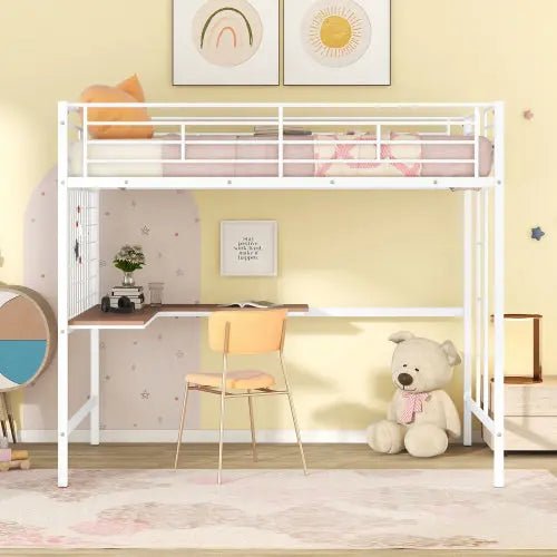 Bellemave® Metal Loft Bed with Desk and Metal Grid - Bellemave