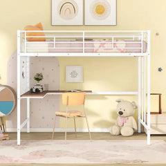 Bellemave® Metal Loft Bed with Desk and Metal Grid - Bellemave