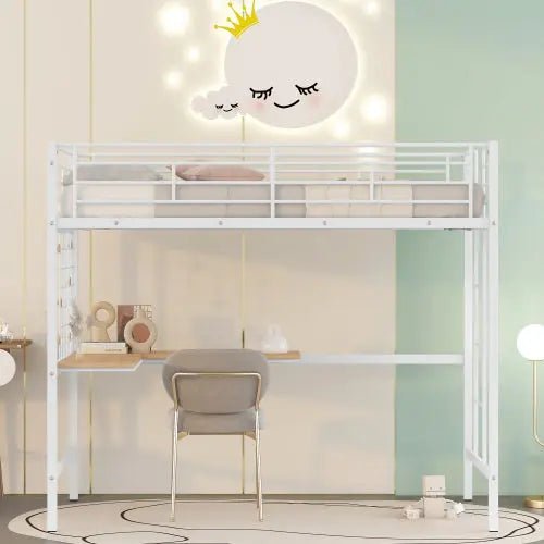 Bellemave® Metal Loft Bed with Desk and Metal Grid - Bellemave