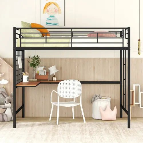 Bellemave® Metal Loft Bed with Desk and Metal Grid - Bellemave