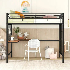 Bellemave® Metal Loft Bed with Desk and Metal Grid - Bellemave
