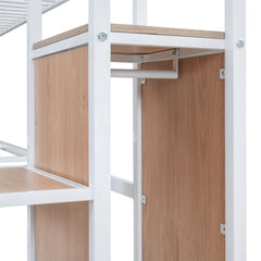 Bellemave® Metal Loft Bed with Desk and Metal Grid, Lateral Storage Ladder and Wardrobe - Bellemave