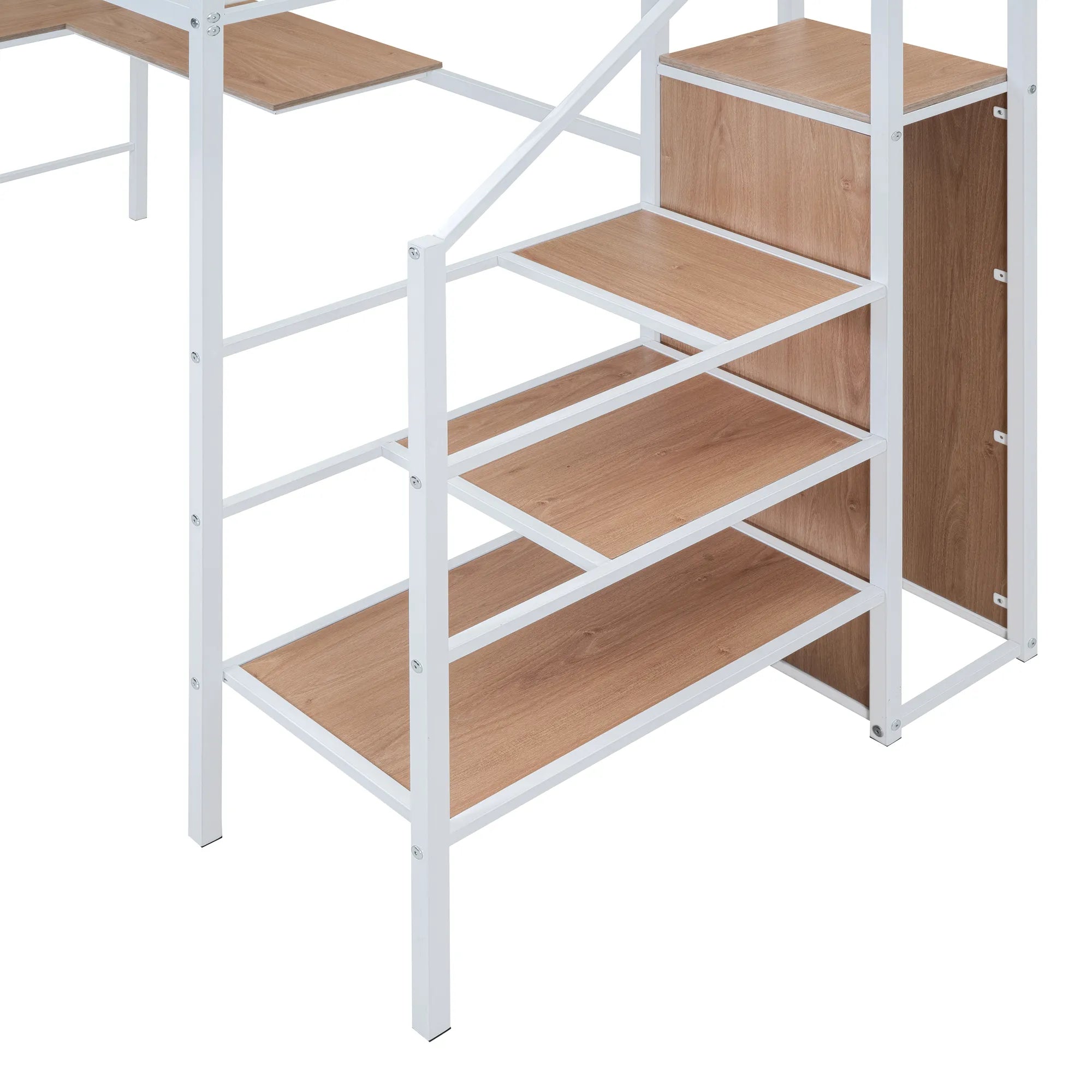 Bellemave® Metal Loft Bed with Desk and Metal Grid, Lateral Storage Ladder and Wardrobe - Bellemave