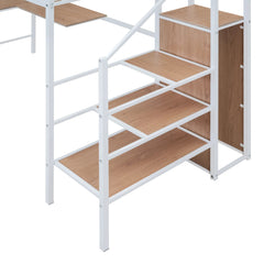 Bellemave® Metal Loft Bed with Desk and Metal Grid, Lateral Storage Ladder and Wardrobe - Bellemave