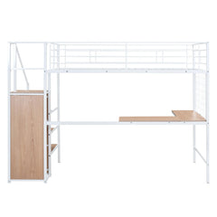Bellemave® Metal Loft Bed with Desk and Metal Grid, Lateral Storage Ladder and Wardrobe - Bellemave